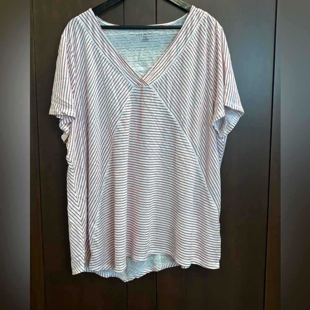 Fun asymmetrical red and white top